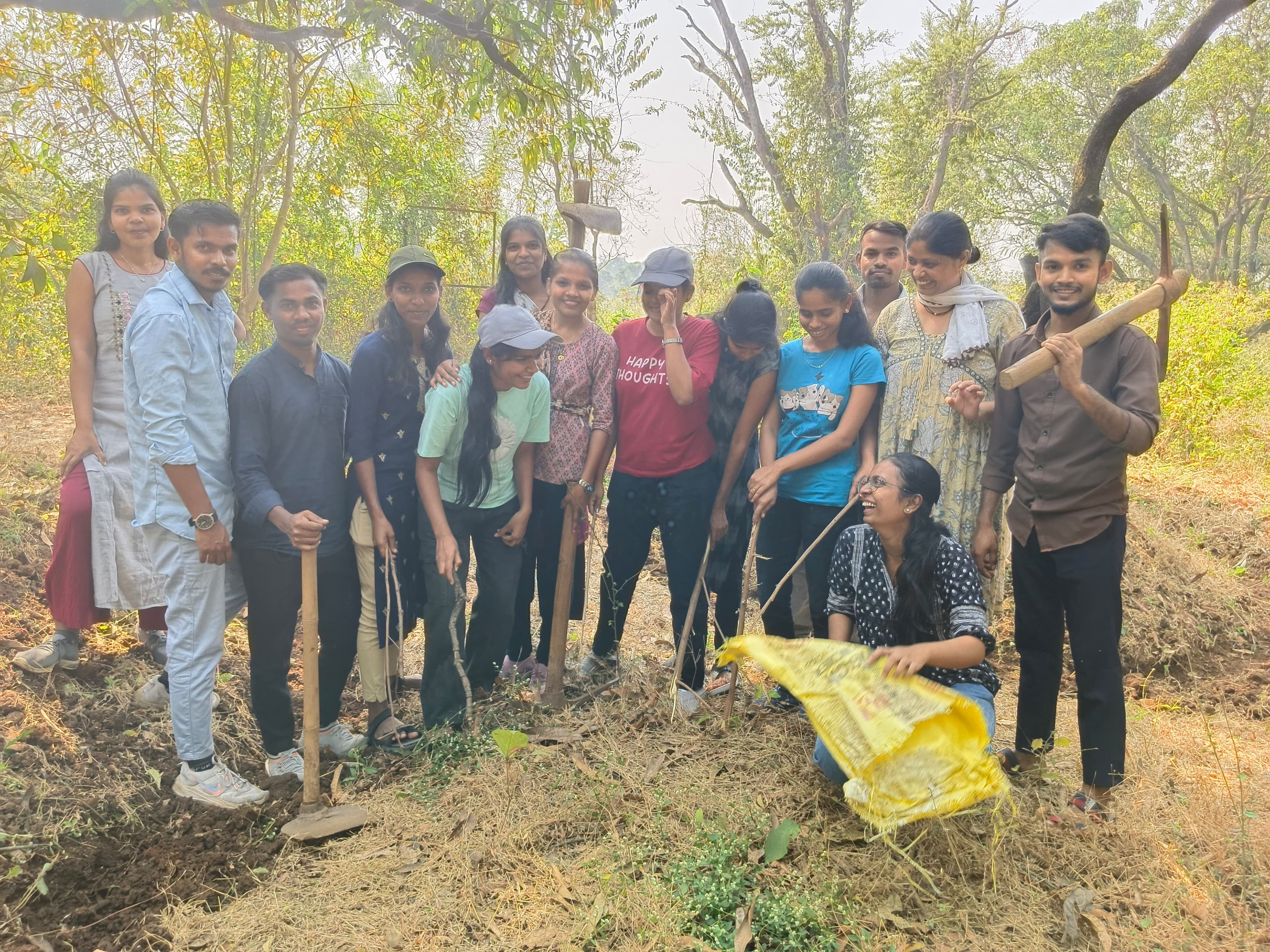 Student-teachers carrying out outdoor social service fieldwork